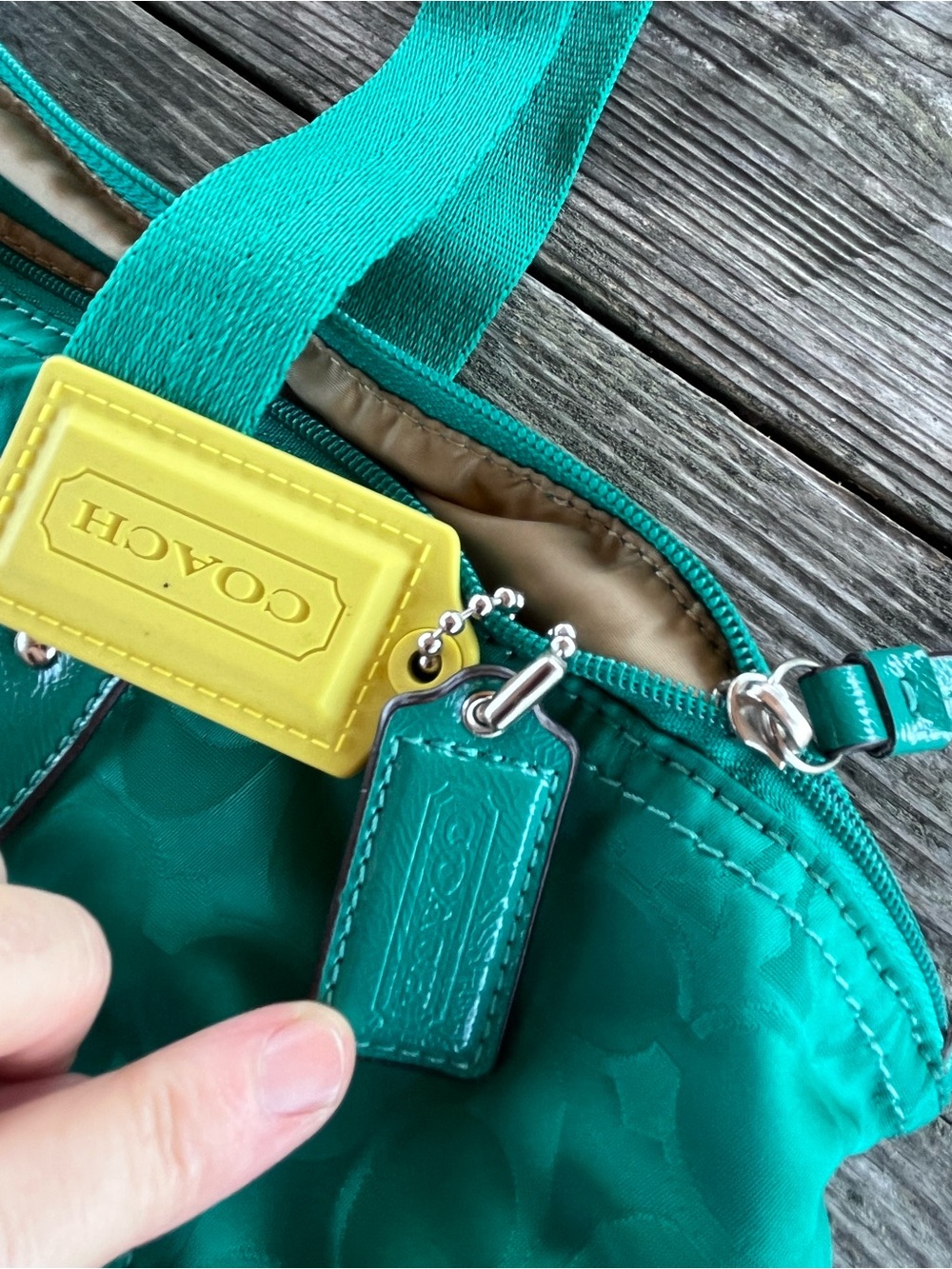 Coach Green and Blue Signature Tote Bag clean inside/ weekender bag - Picture 5 of 13